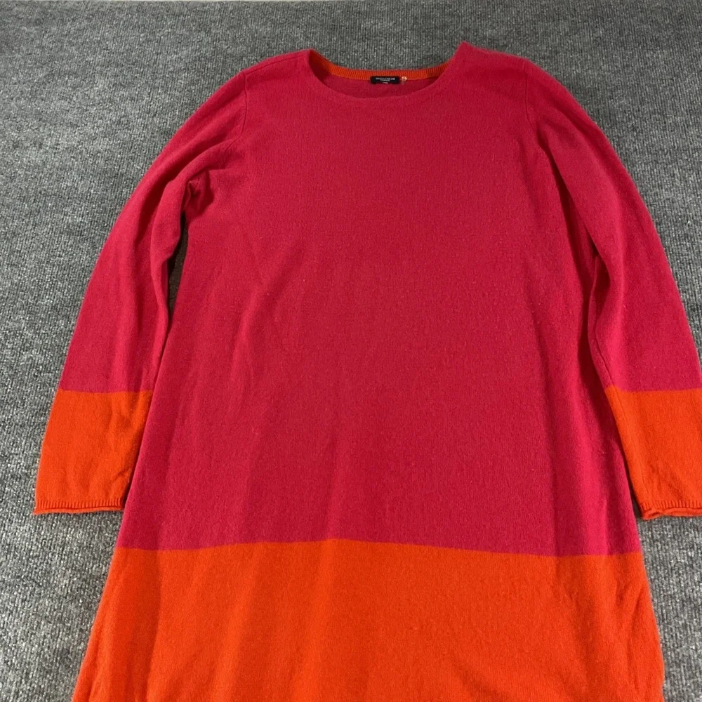 Magaschoni Womens Large 100% Cashmere Sweater Dress Pink Orange Colorblock L